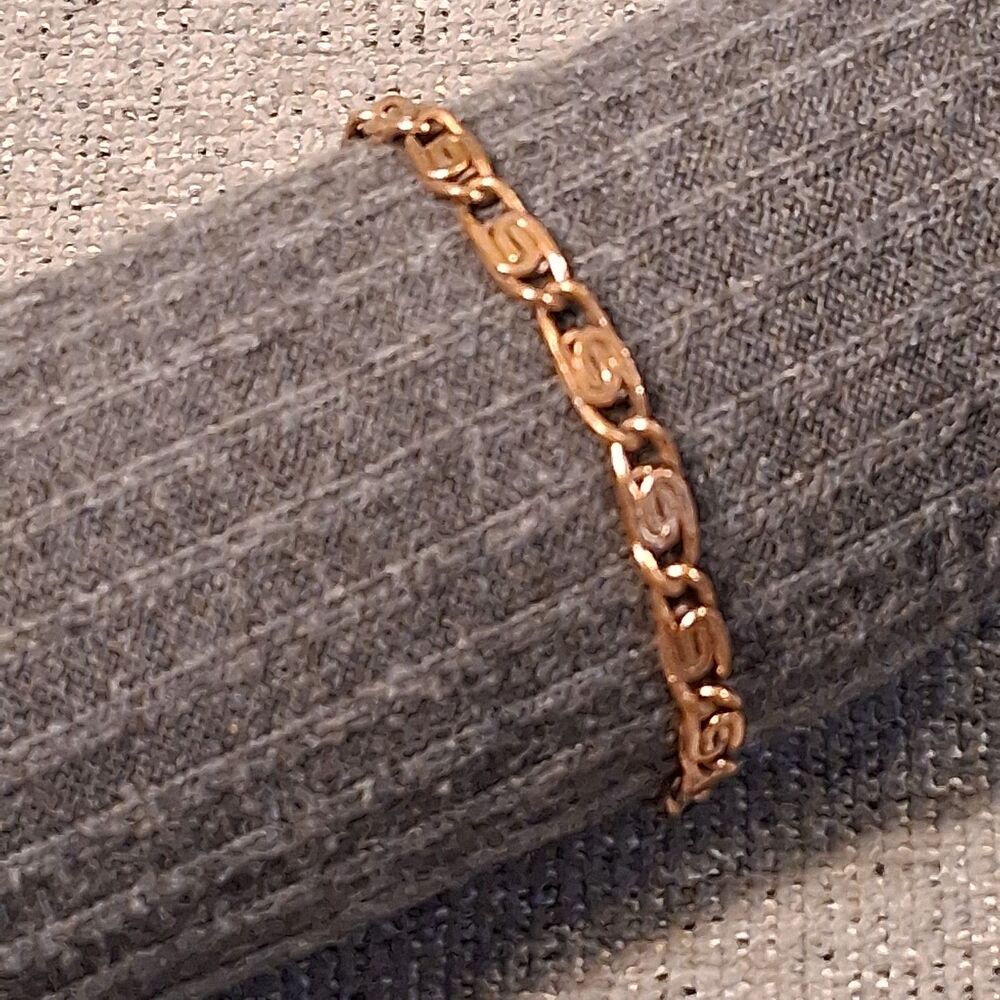 Vintage Solid Copper S Link Chain Bracelet Spring Ring Clasp 7 Inch